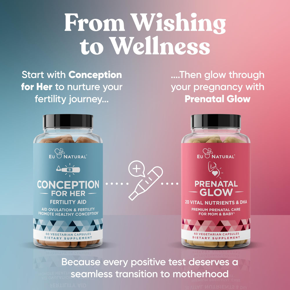 Eu Natural Conception for Her daily dosing image reinforces two-vegan-capsule routine