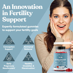 Eu Natural Conception for Her gummies closeup with juicy strawberry flavor.