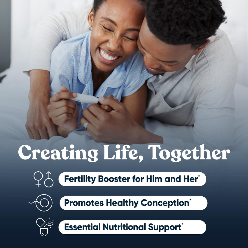 Eu Natural Conception for Him bottle highlighting sperm health benefits like count and motility.