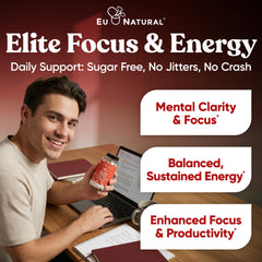 Eu Natural Elite capsules in hand for daily focus.