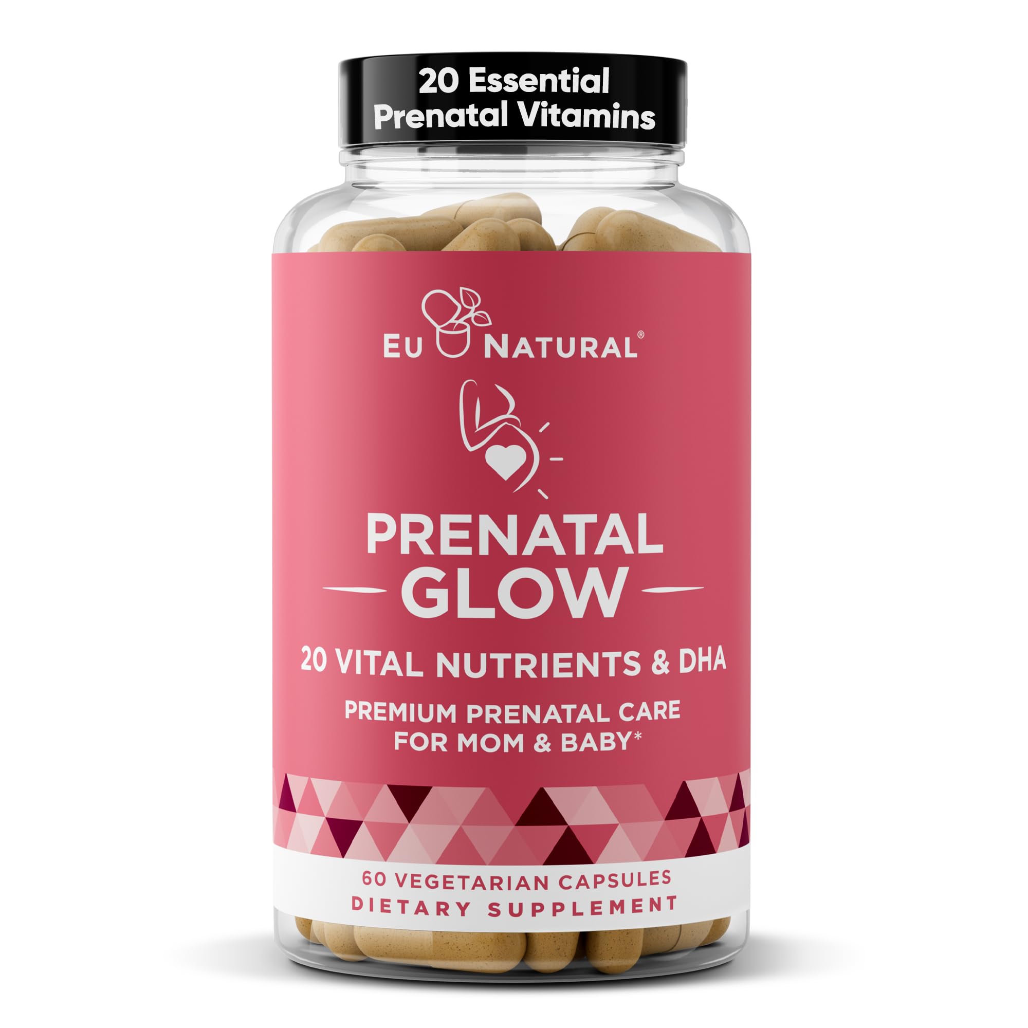 Eu Natural Glow Prenatal bottle front displaying label for trusted prenatal nutrition