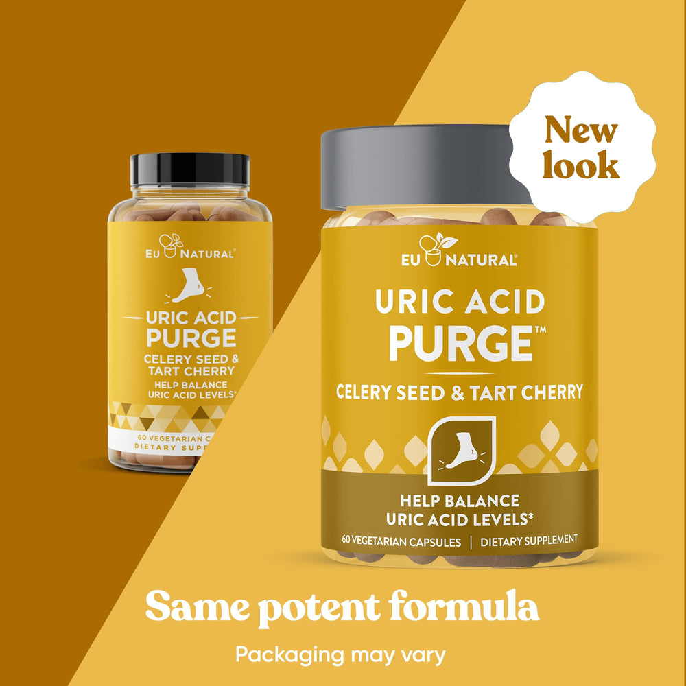 Eu Natural Purge capsules closeup shows easy-to-swallow vegetarian capsules for daily mobility.