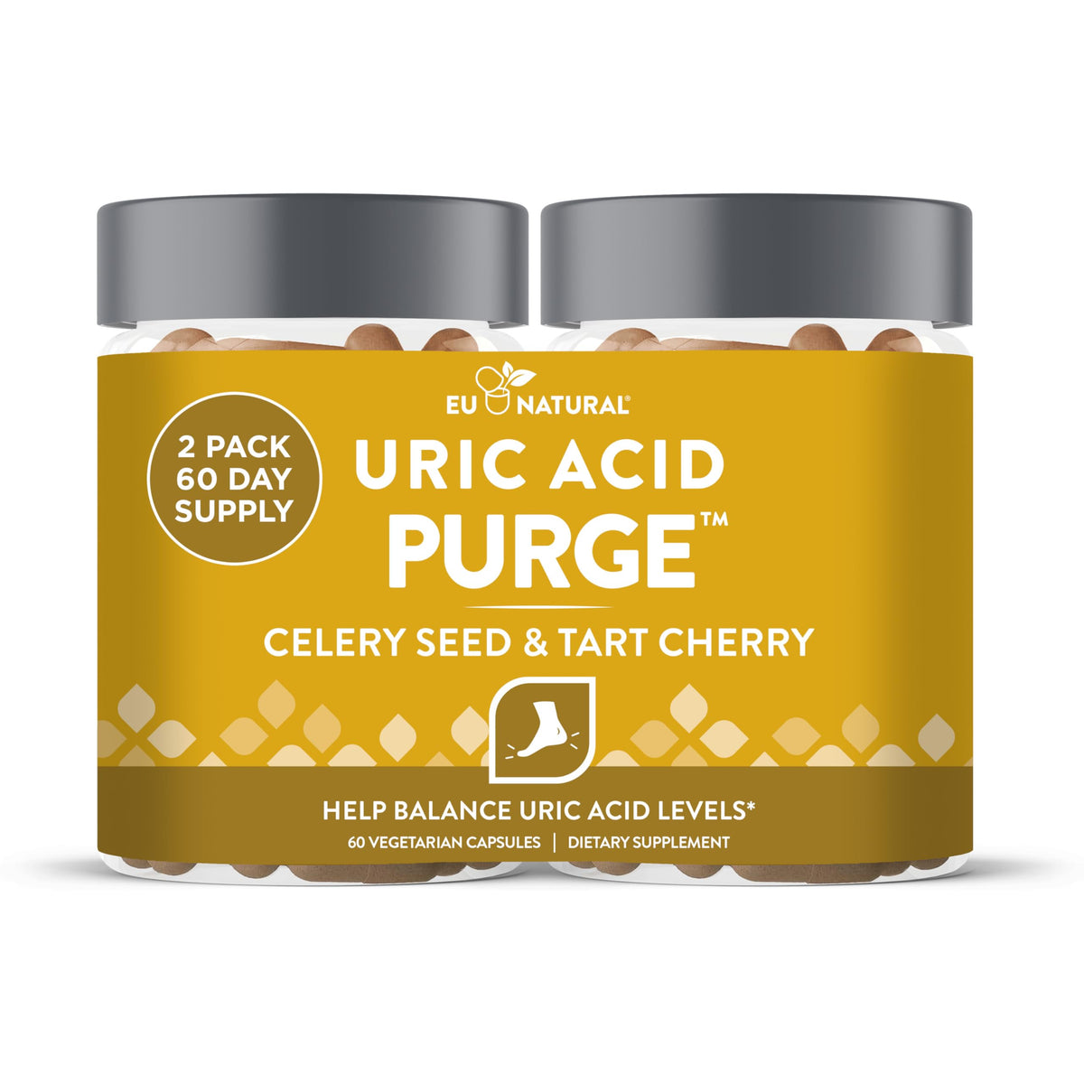 Eu Natural Purge uric acid bottle supports daily cleansing and joint comfort.