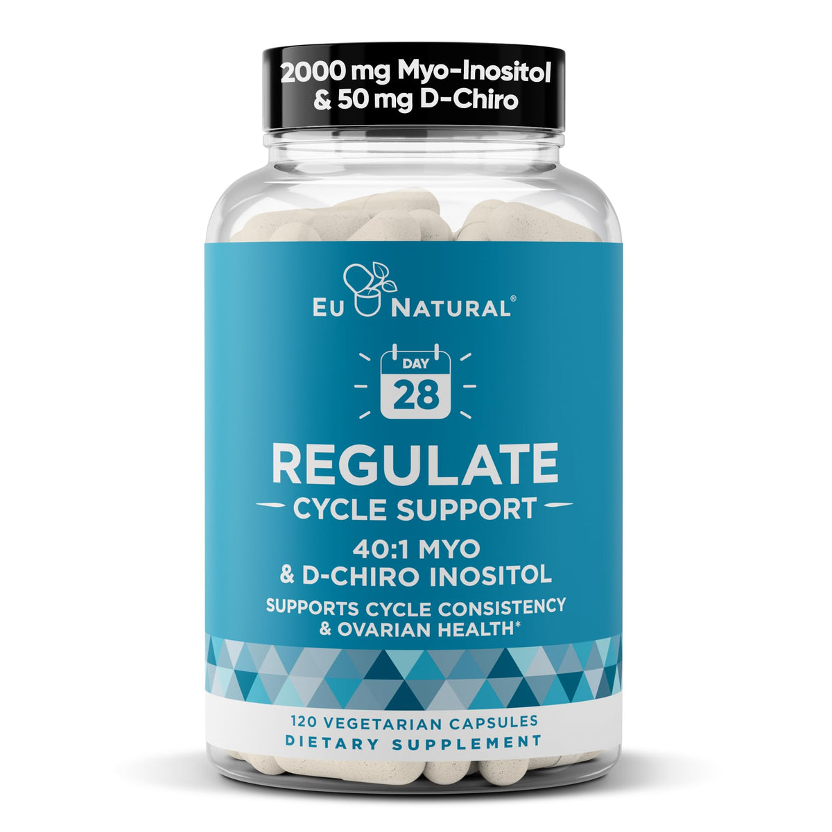 Eu Natural Regulate bottle front showing daily cycle support capsules
