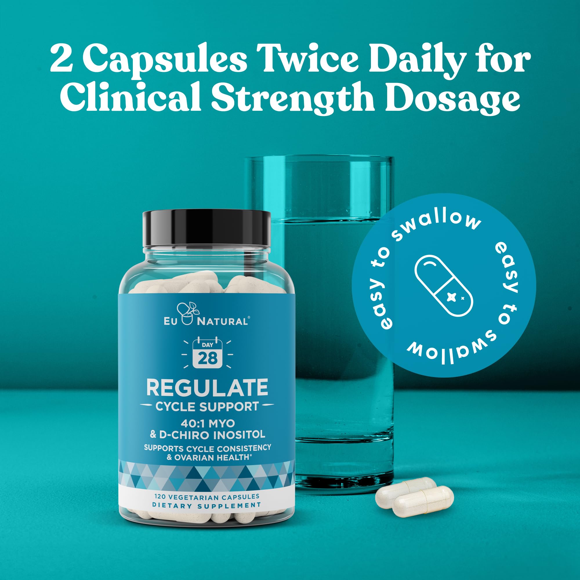 Regulate vegan capsules arranged to illustrate plant-based formula