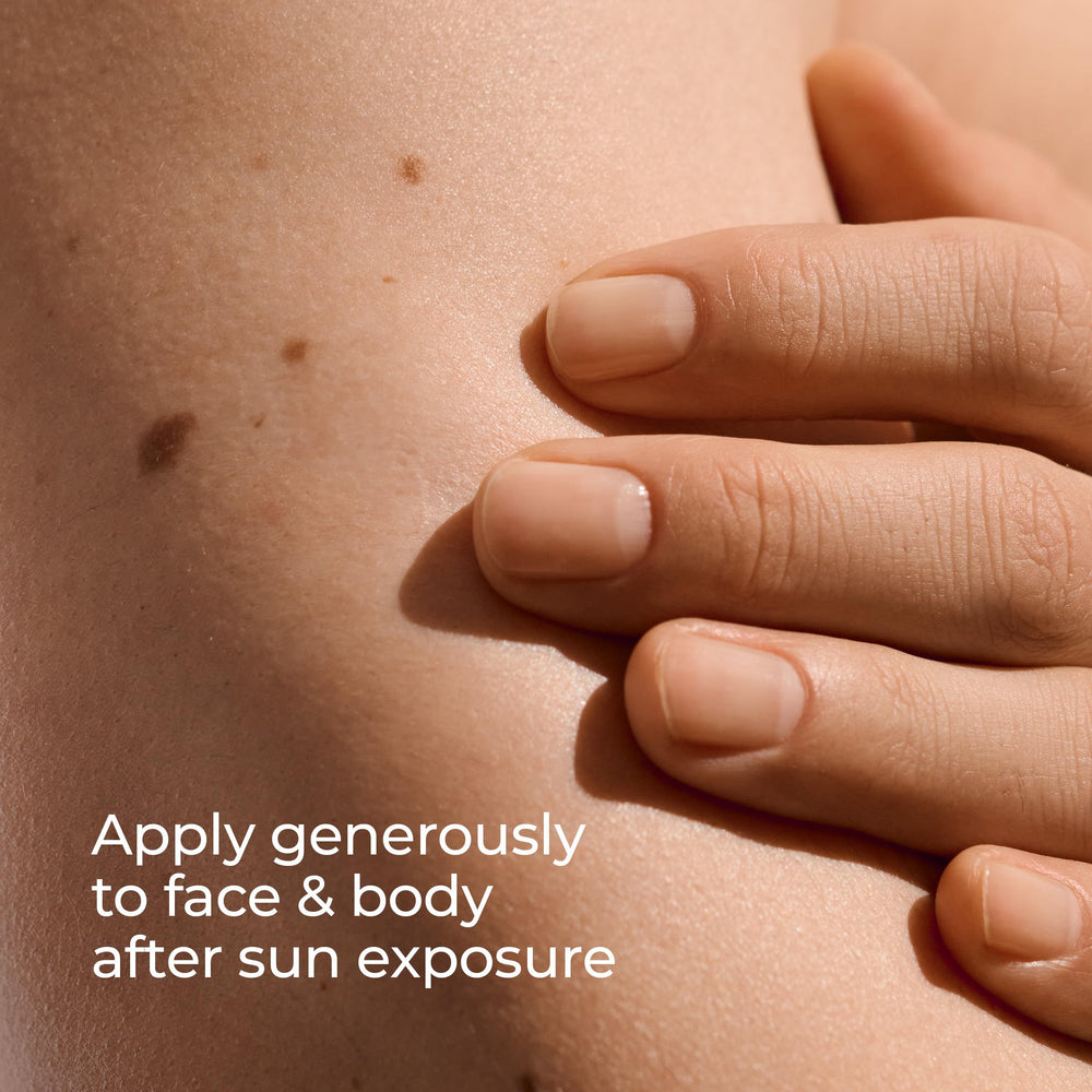 Applying Eucerin After Sun Lotion on arm for quick absorption and refreshment