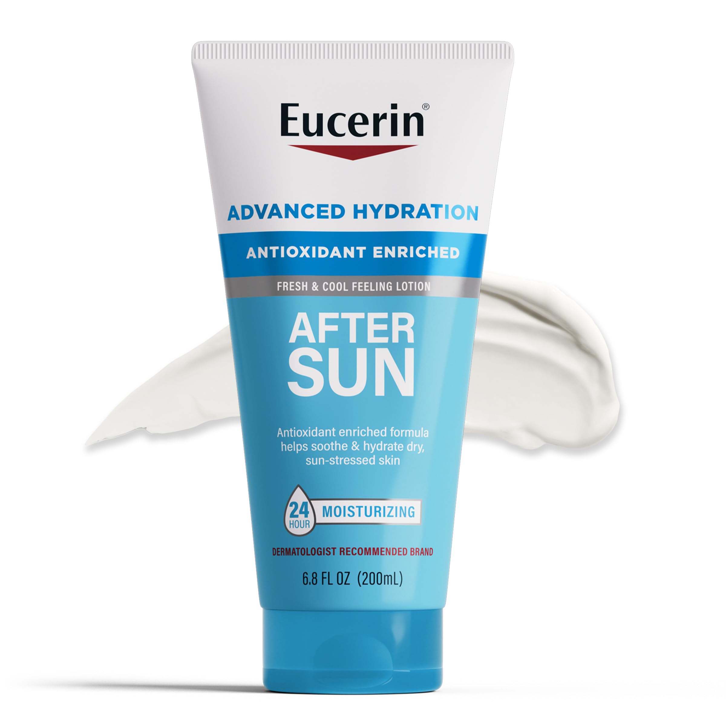 Eucerin Advanced Hydration After Sun Lotion bottle showing easy post-sun hydration benefits