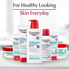 Applying Eucerin Advanced Repair Body Lotion to dry areas.