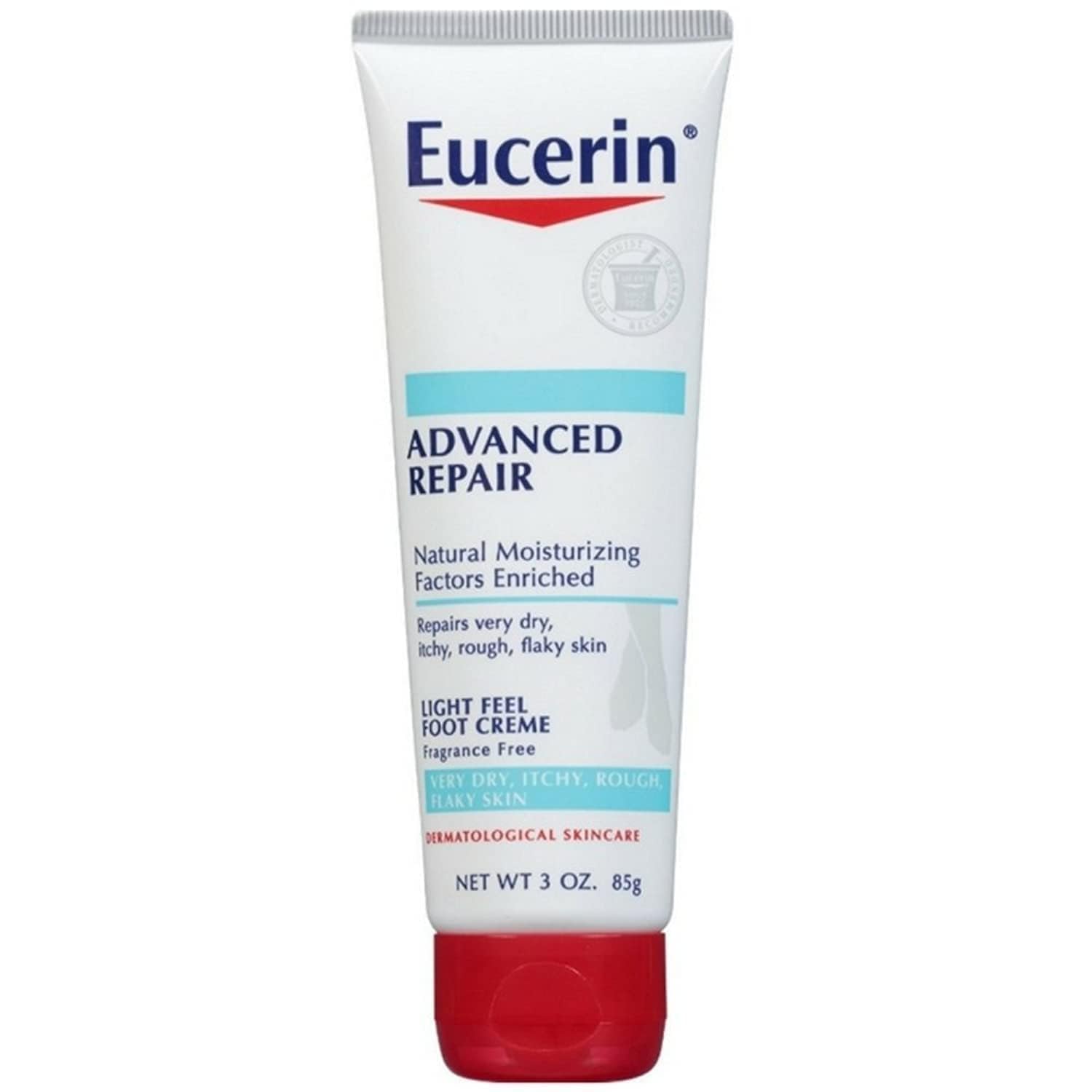Eucerin Advanced Repair Foot Cream tube view showing premium hydration for very dry feet.