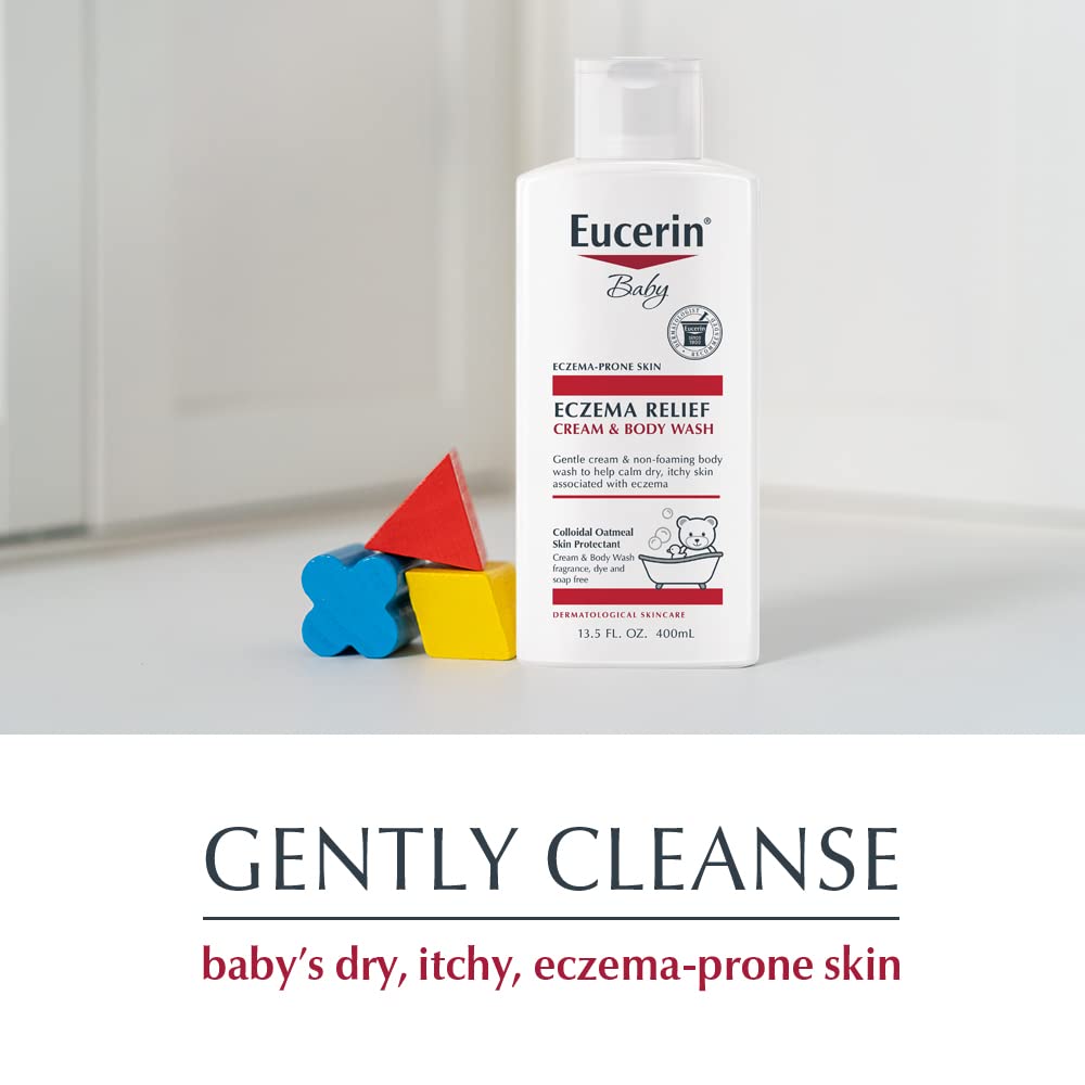 Label on Eucerin Baby Eczema Relief Cream Body Wash highlights fragrance-free formula