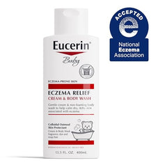 Close-up of Eucerin Baby Eczema Relief Cream Body Wash with 2% colloidal oatmeal