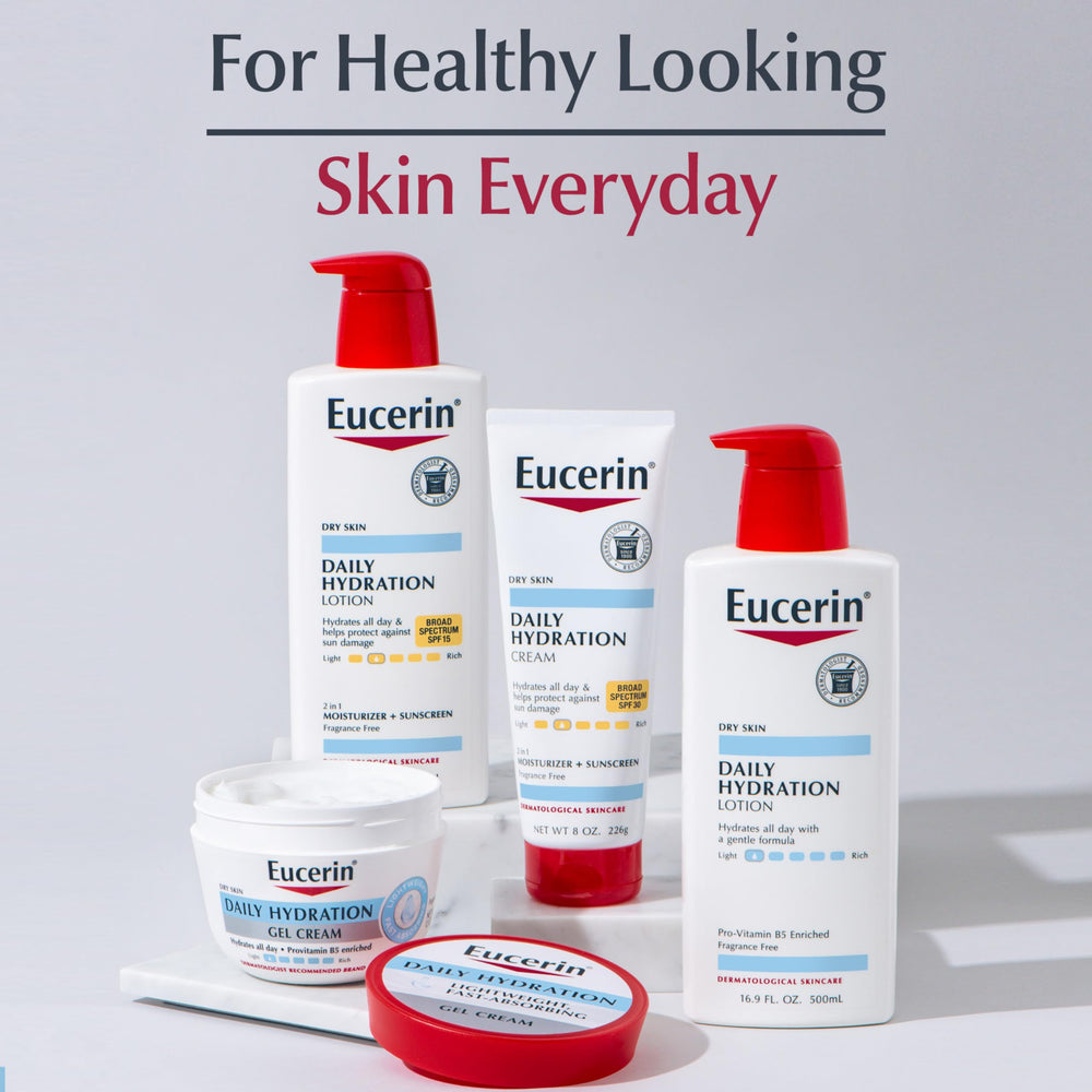 Feet care scene with Eucerin Daily Hydration for dry skin comfort.