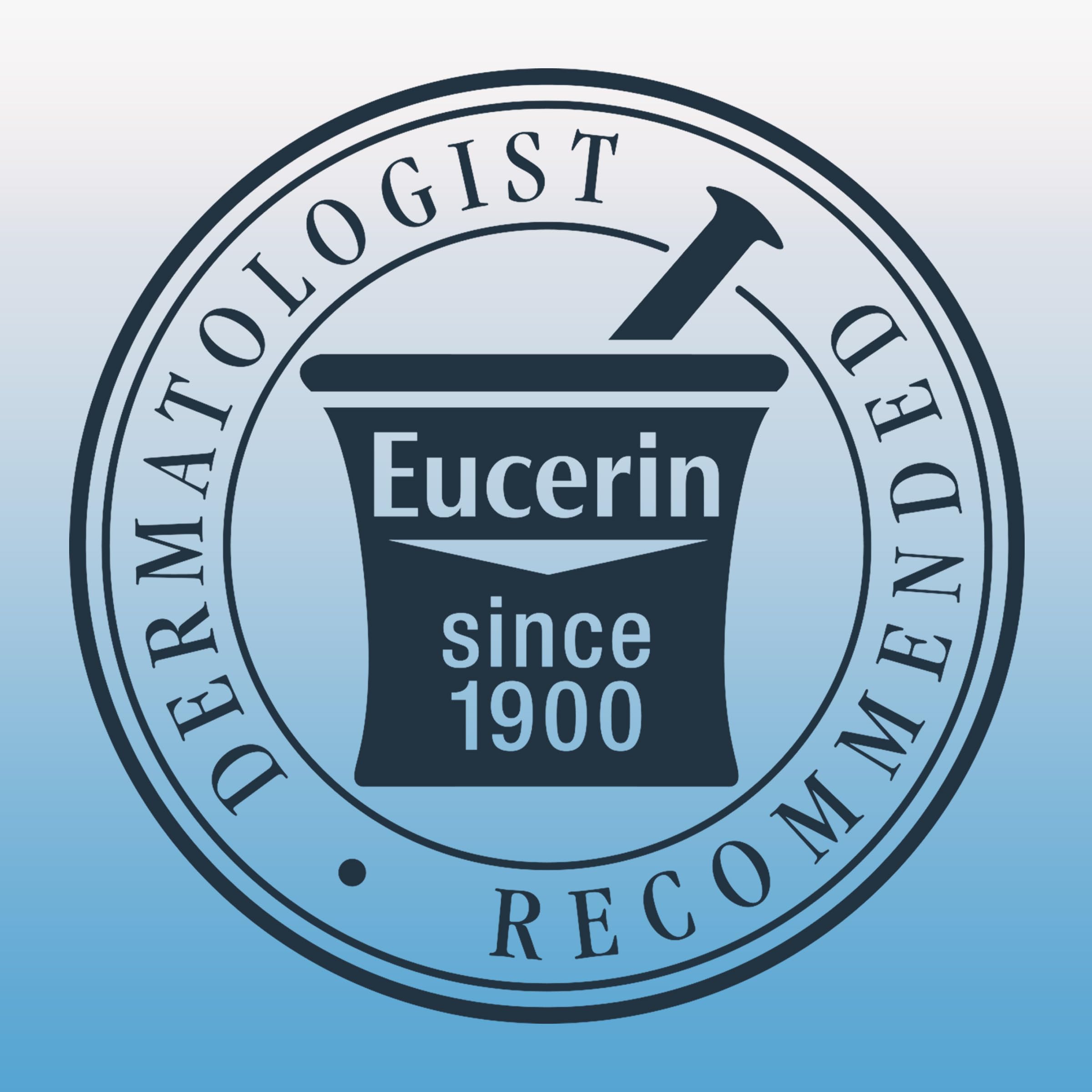 Eucerin micellar water bottle on bathroom countertop
