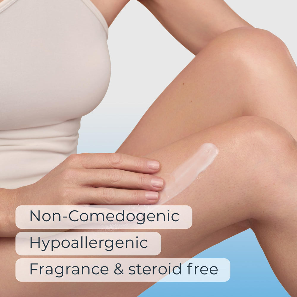 Skin with Eucerin Eczema Relief Hydrogel shows a cooling sensation and hydration.