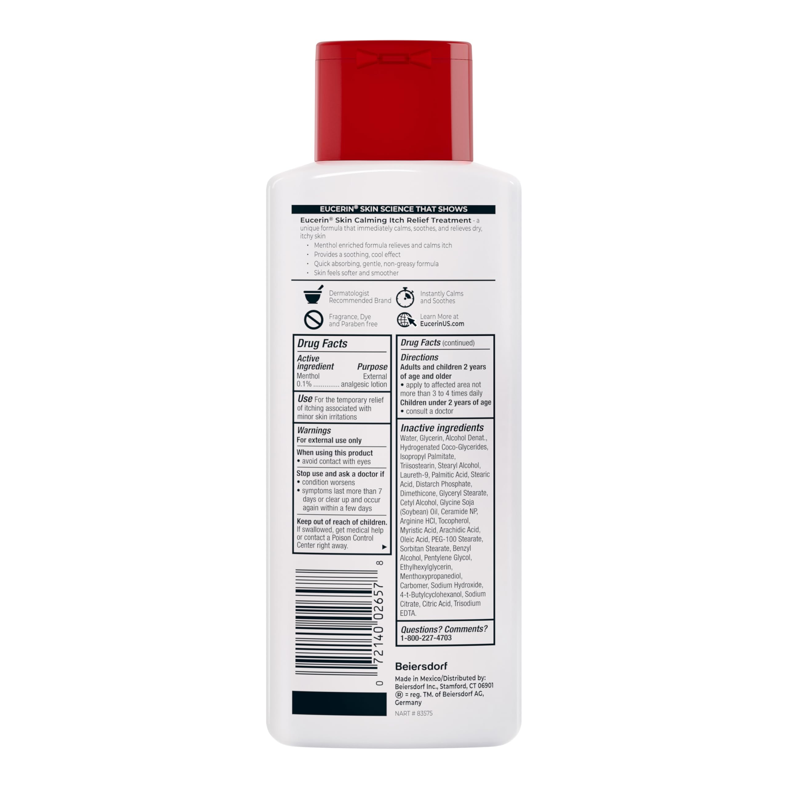 Eucerin Itch Relief Intensive Calming Lotion application on arm shows fast spread.