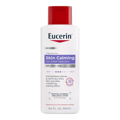 Eucerin Itch Relief Intensive Calming Lotion bottle promotes quick relief for dry skin.