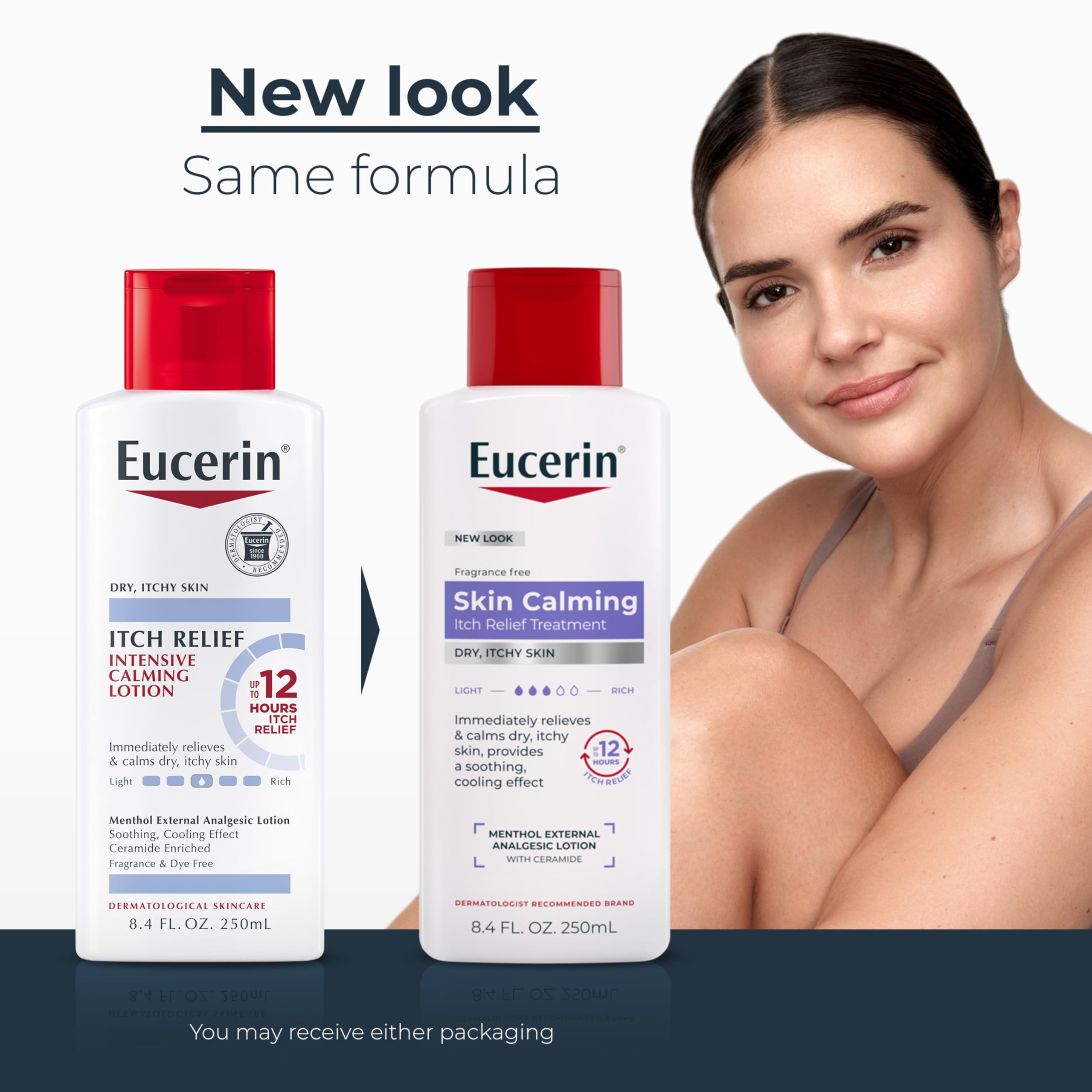 Eucerin Itch Relief Intensive Calming Lotion texture close-up highlighting non-greasy absorption.
