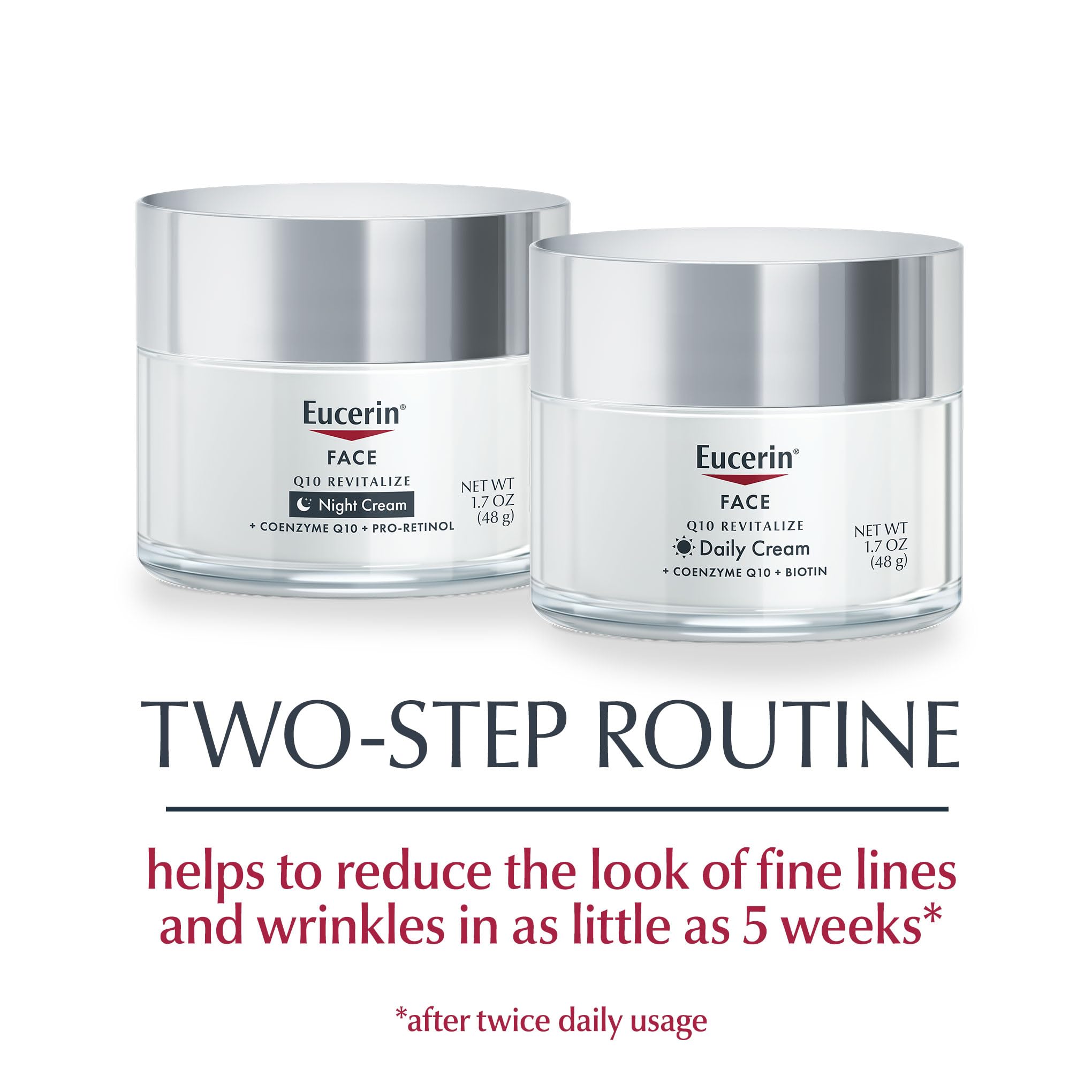 Eucerin Q10 Night Cream 1.7 oz jar delivers overnight nourishment for skin.