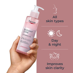 Applying Eucerin Radiant Tone cleanser on a wet face during daily cleanse
