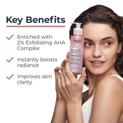 Close-up of Eucerin Radiant Tone cleanser texture showing 2% AHA for gentle exfoliation