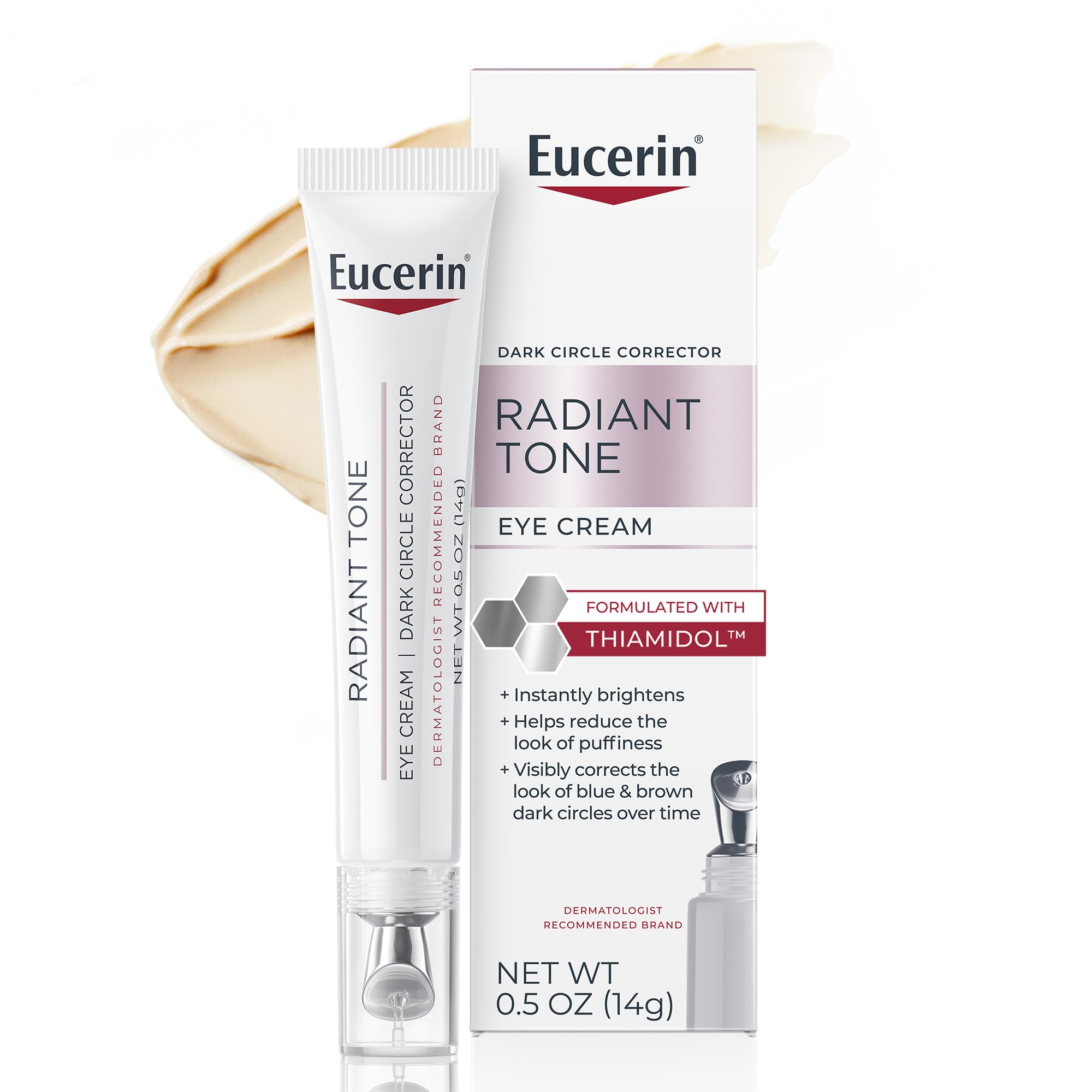 Eucerin Radiant Tone Eye Cream application demonstrates easy under-eye coverage and brightness