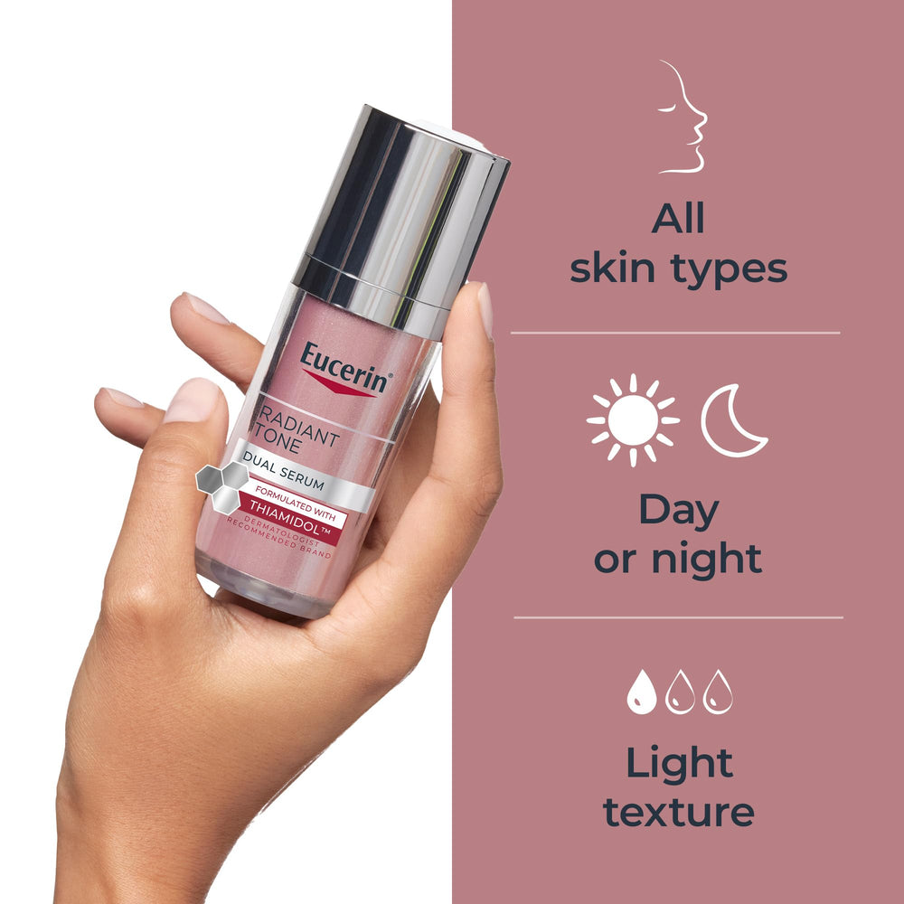 Eucerin Radiant Tone serum on skin showing glow