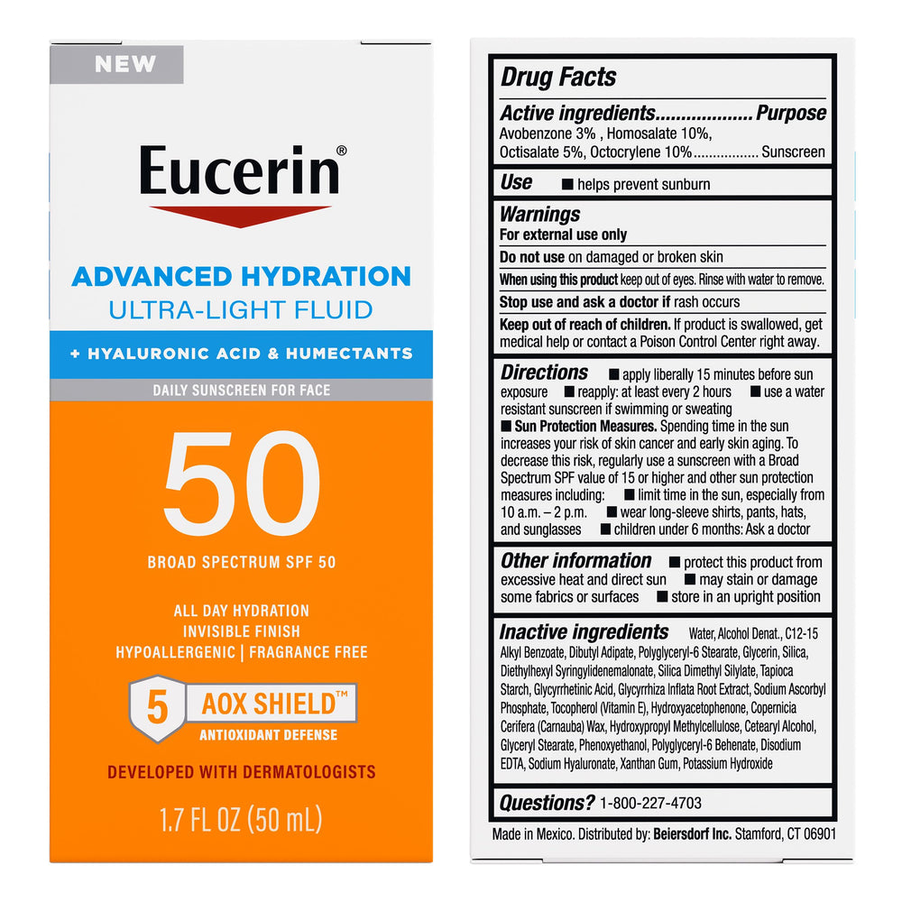Eucerin Sun Advanced Hydration octinoxate-free labeling