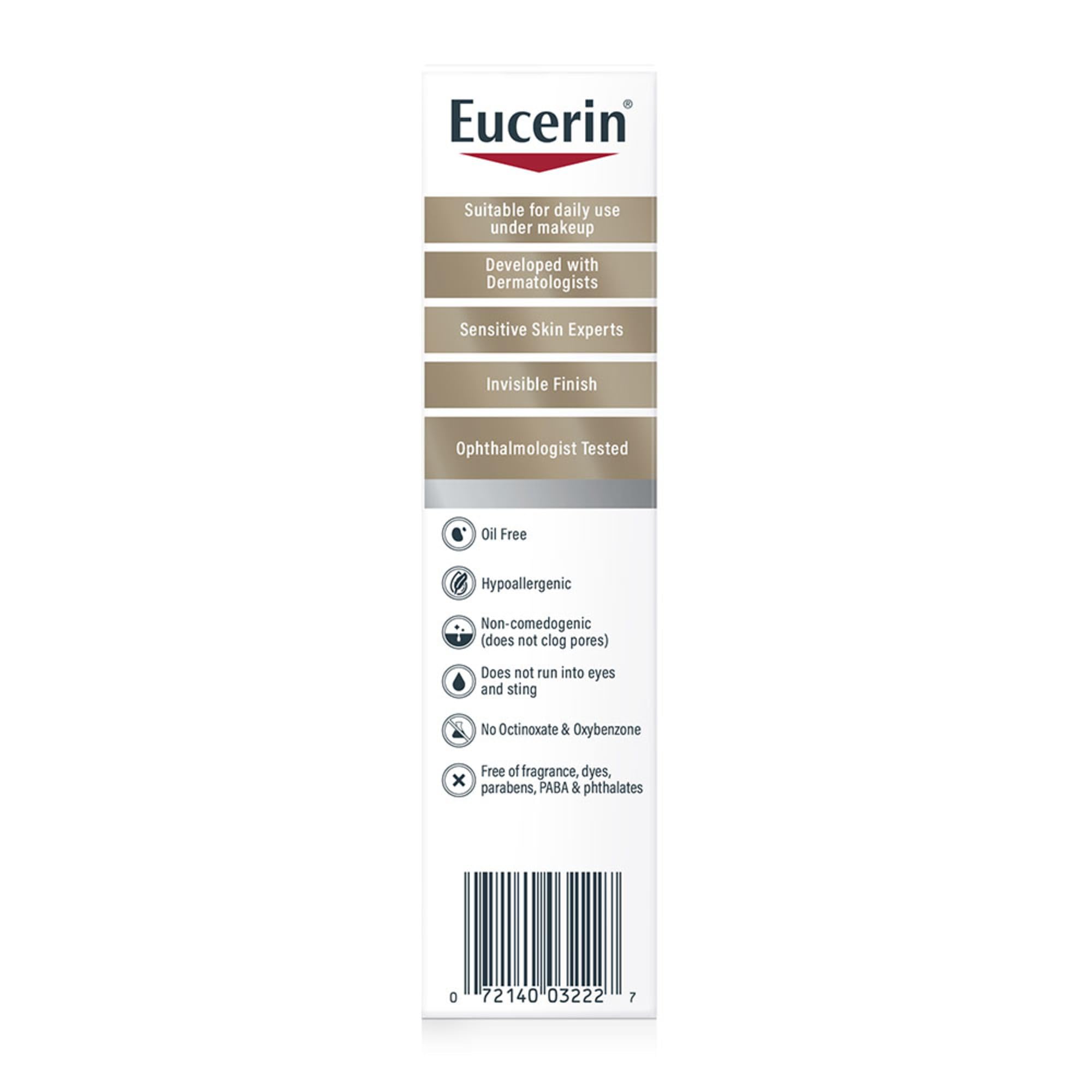Eucerin Sun Age Defense fragrance-free badge communicates irritation-free protection.
