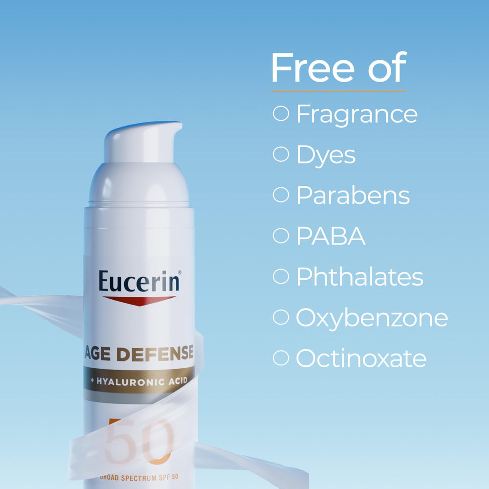 Eucerin Sun Age Defense non-greasy finish on skin demonstrates breathable coverage.