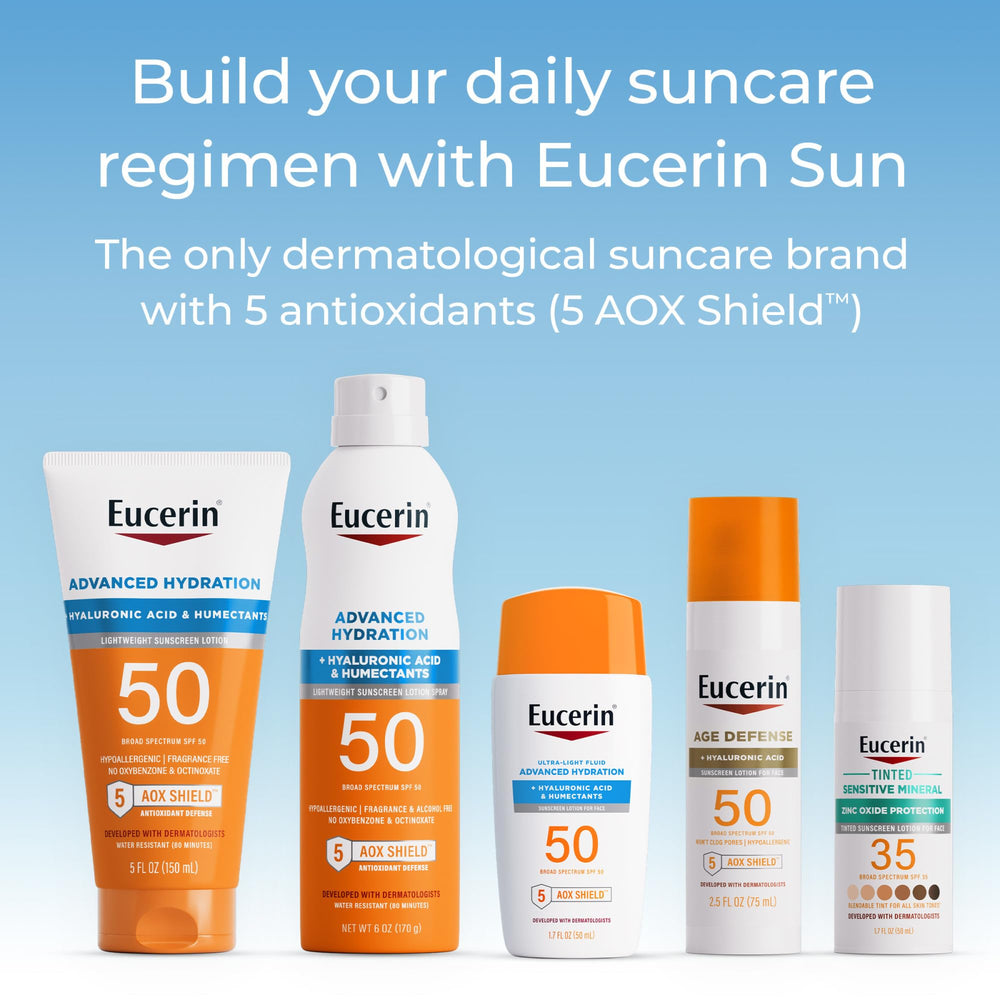 Eucerin Sun Age Defense under-makeup wear demonstrates compatibility with daily makeup.