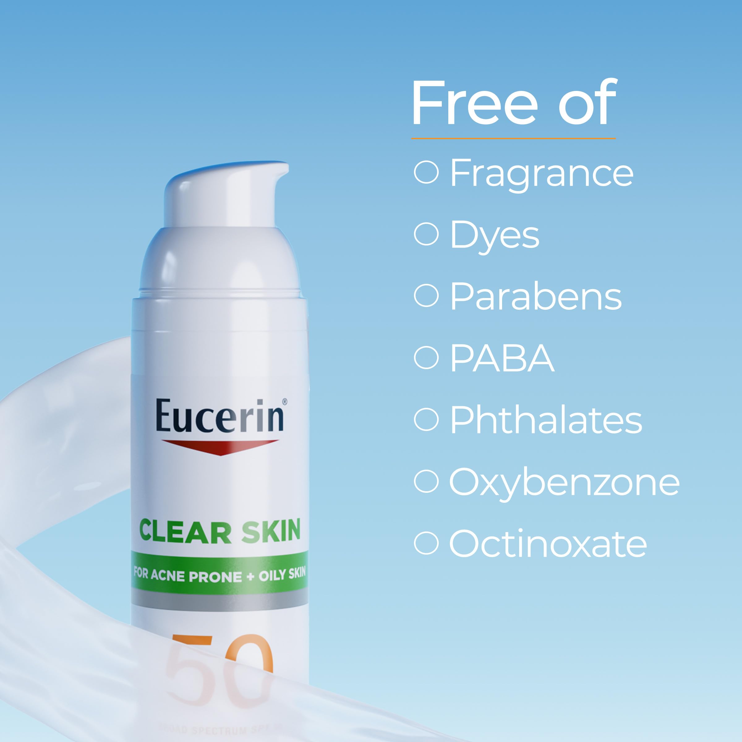 Fragrance-free Eucerin Sun Clear Skin Face Sunscreen SPF 50 suitable for sensitive skin.