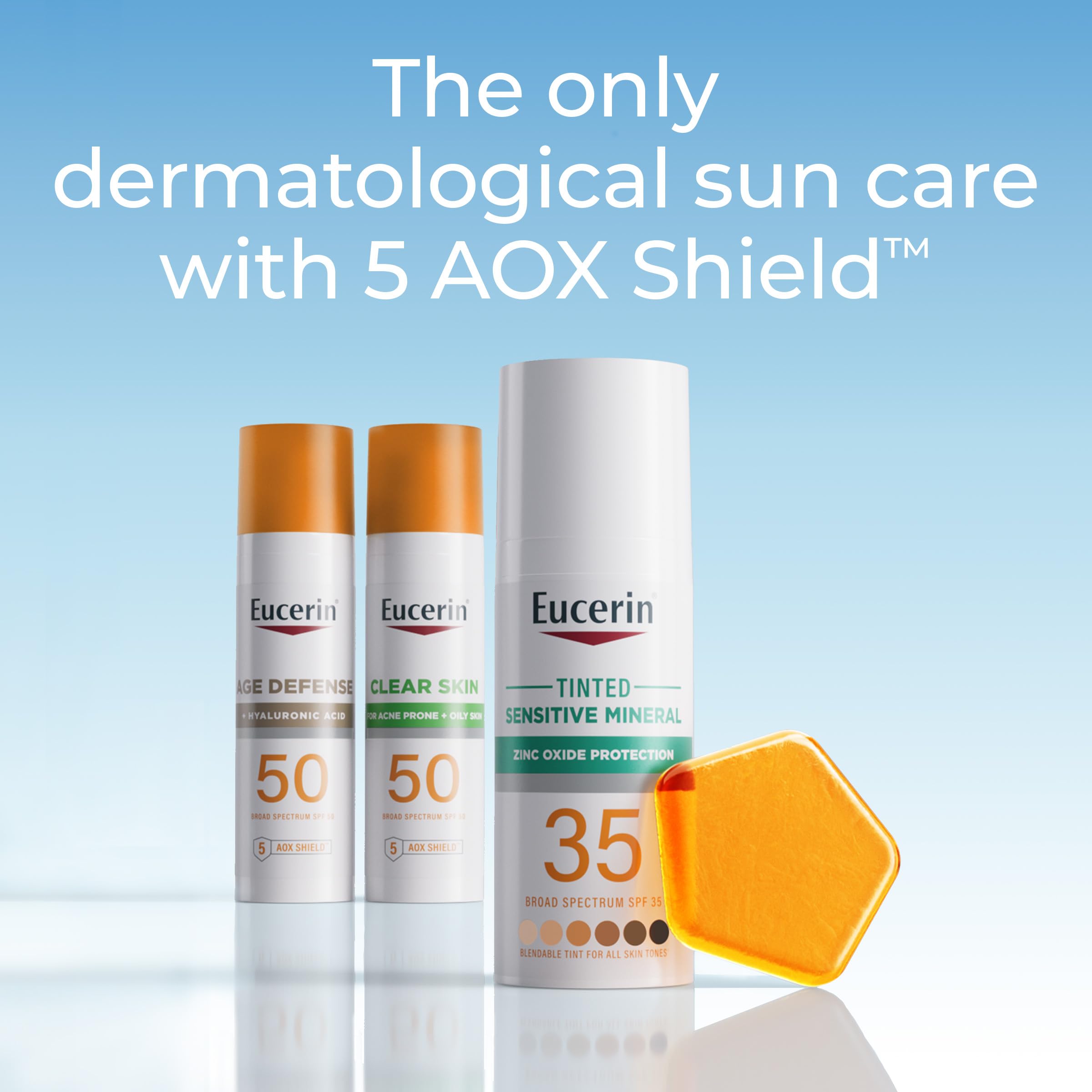 Oil-absorbing minerals in Eucerin Sun Clear Skin Face Sunscreen SPF 50 reduce shine.