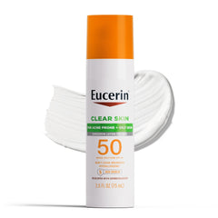 Eucerin Sun Clear Skin Face Sunscreen SPF 50 bottle provides daily protection for oily skin.