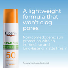 Close-up of the pump on Eucerin Sun Clear Skin Face Sunscreen SPF 50 for easy application.