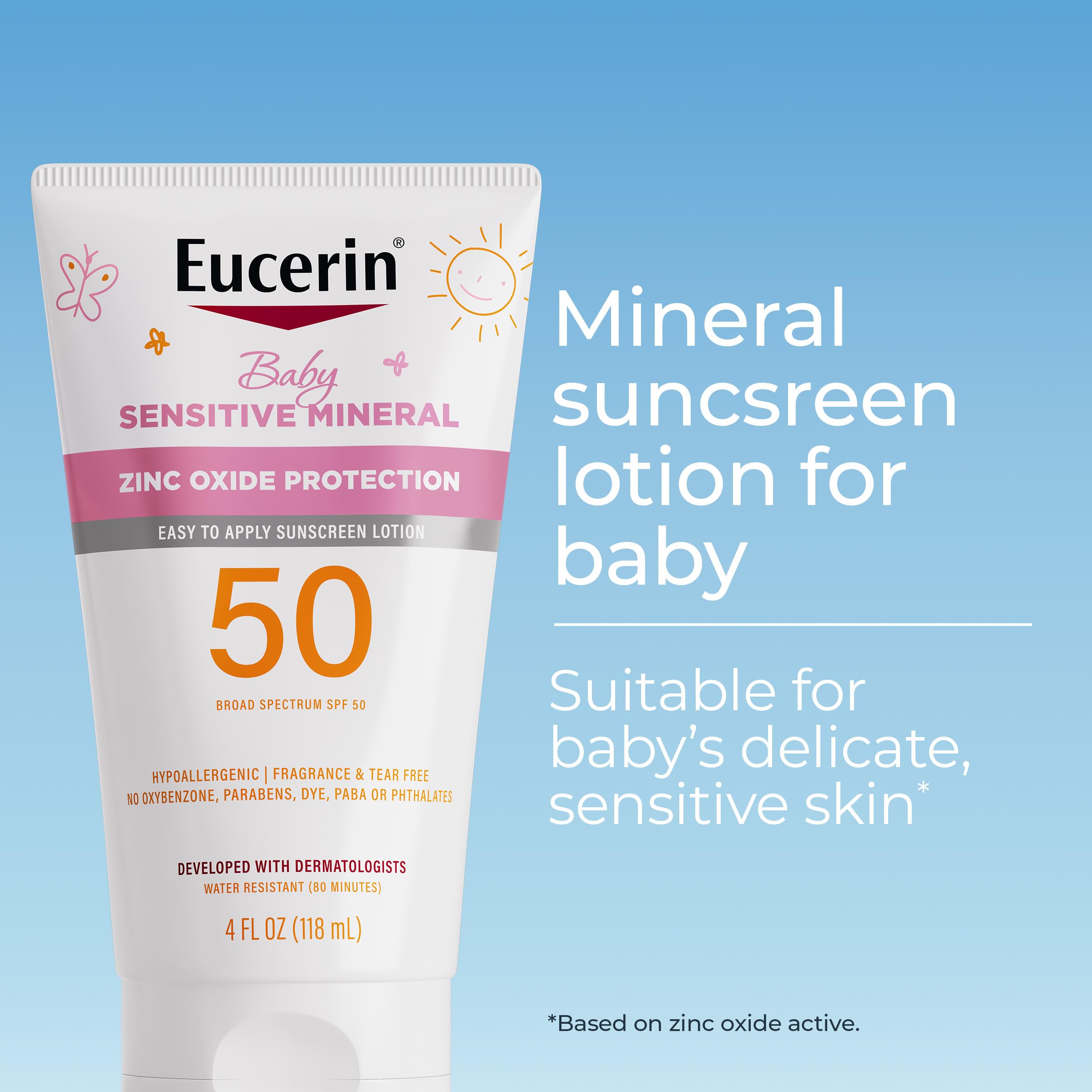 Close-up of Eucerin sunscreen being applied to baby's delicate skin