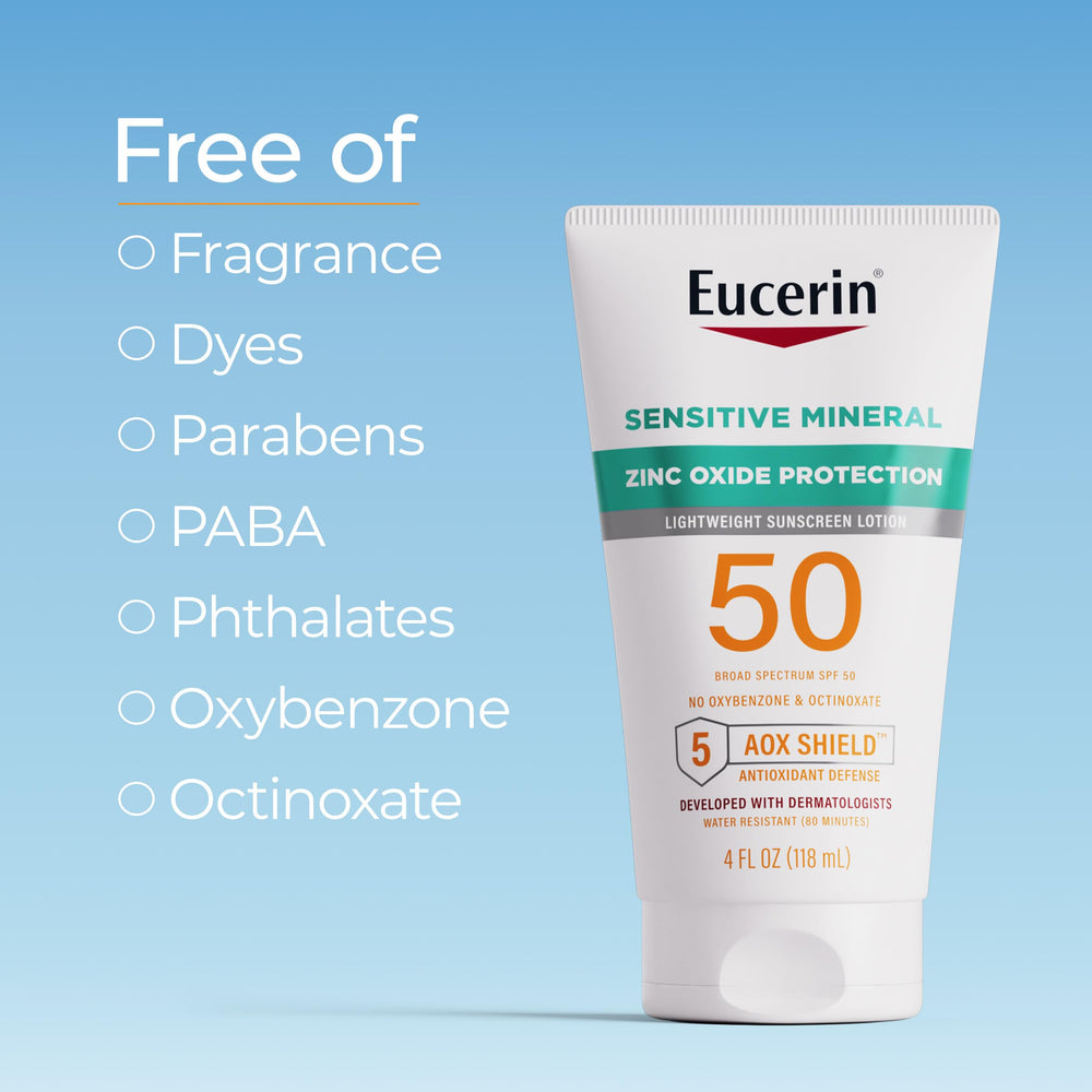 Eucerin Sun Sensitive Mineral Sunscreen Lotion leaves no residue on skin.