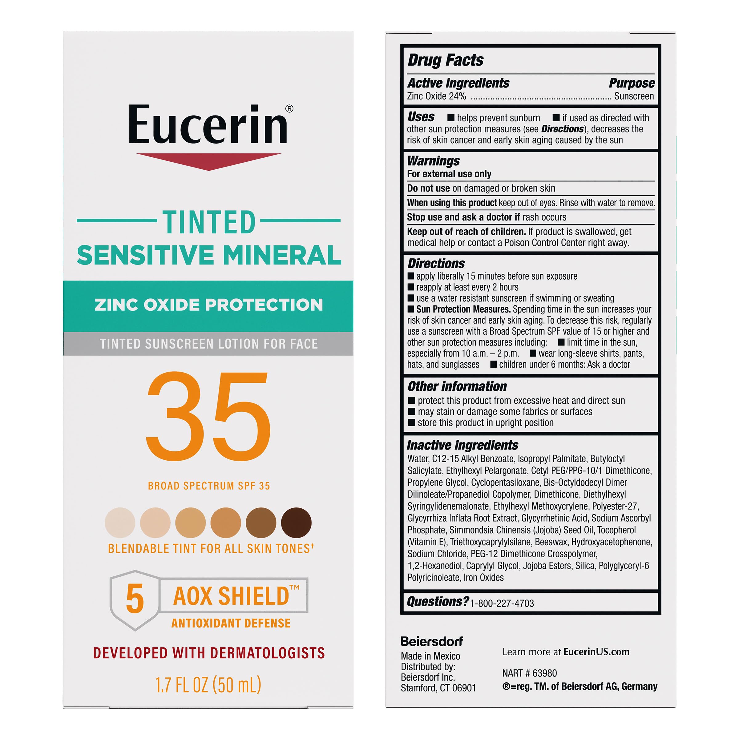 Eucerin sunscreen shown for under makeup use and compatibility.