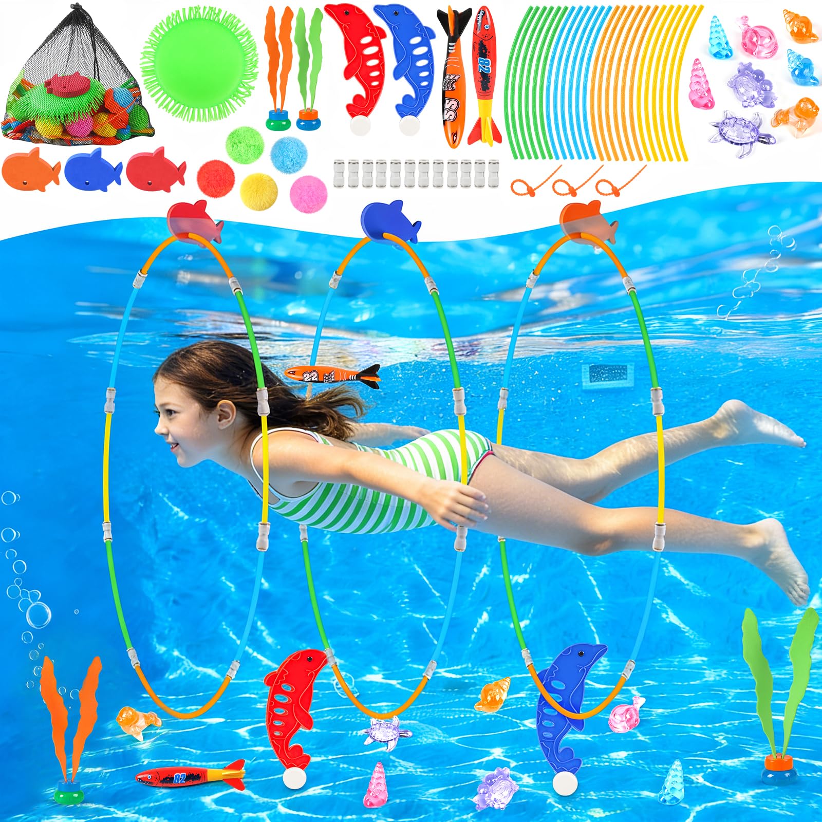 EULRGAUS diving rings for pool play with easy setup and bright visibility.