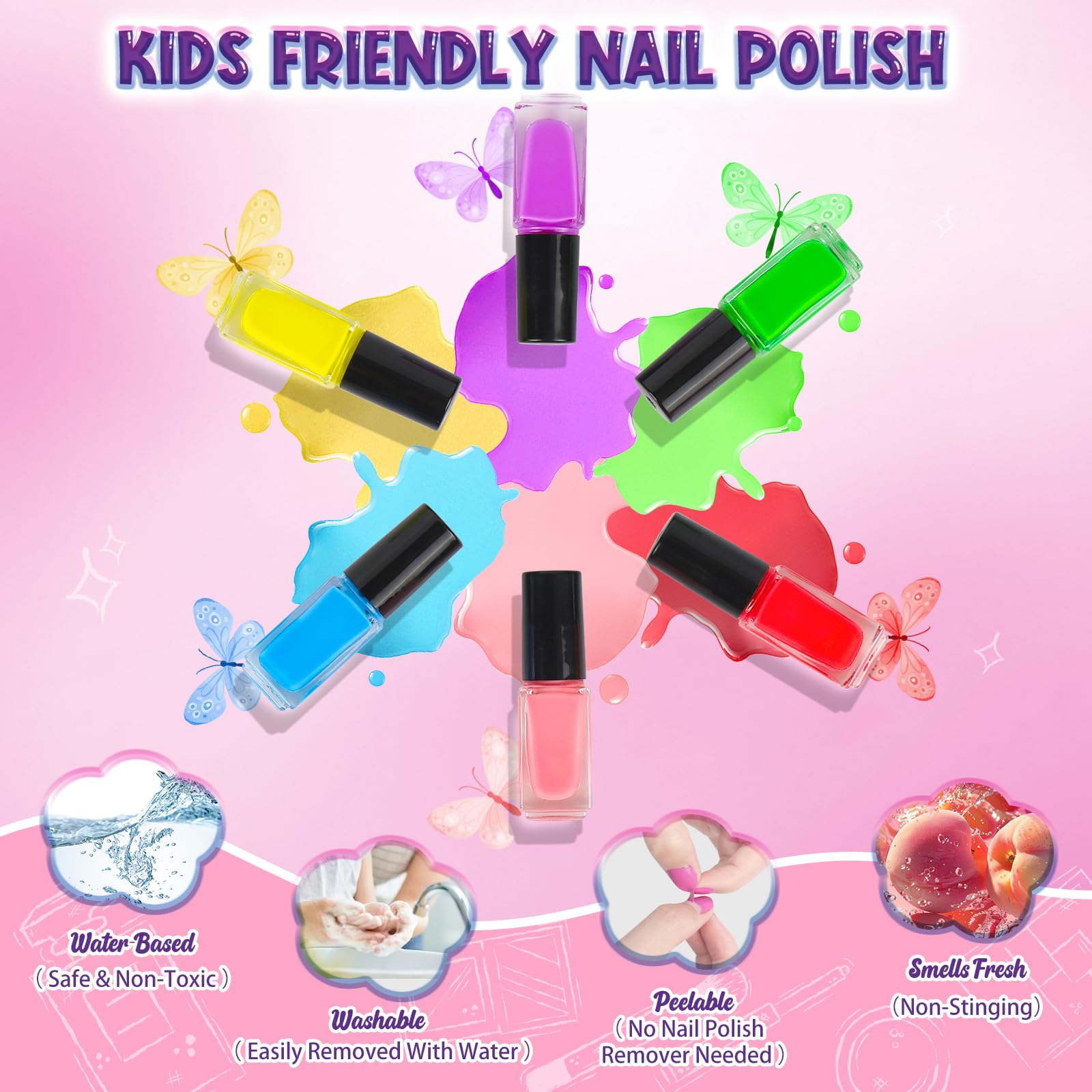 EULRGAUS kids nail polish set color palette for playful, colorful designs.