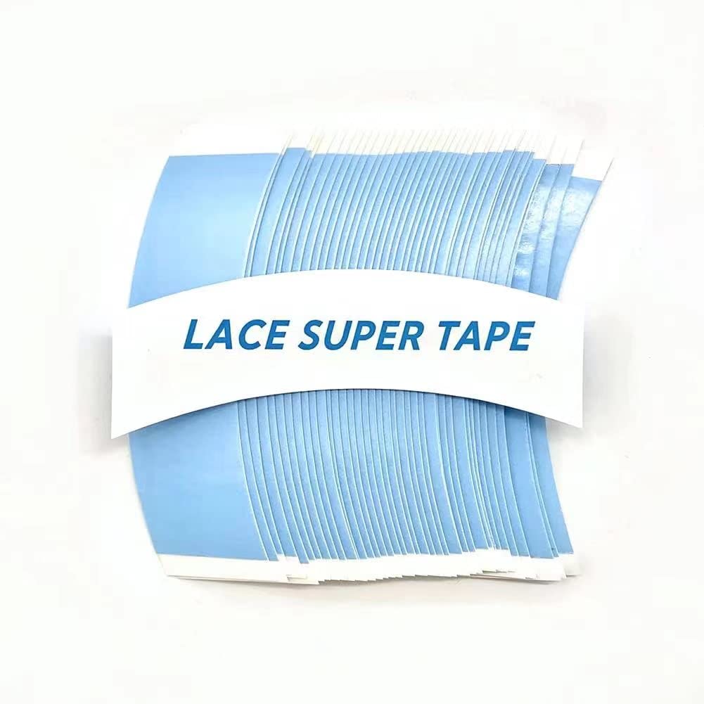 Eumos wig tape blue curved strip secures lace fronts for natural-looking wear.
