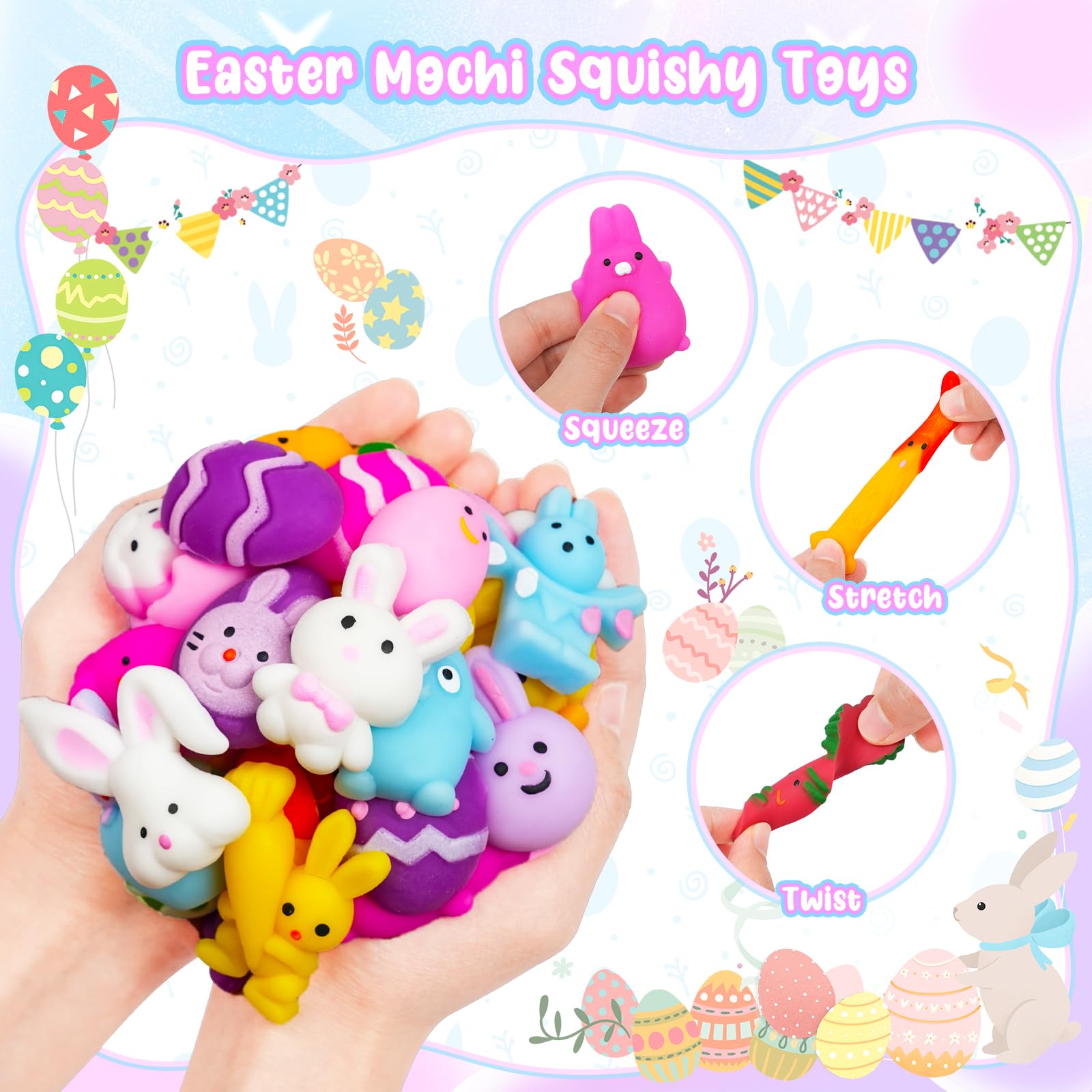 EUOCENK Easter mochi squishy carrot, colorful decor and learning aid for kids.