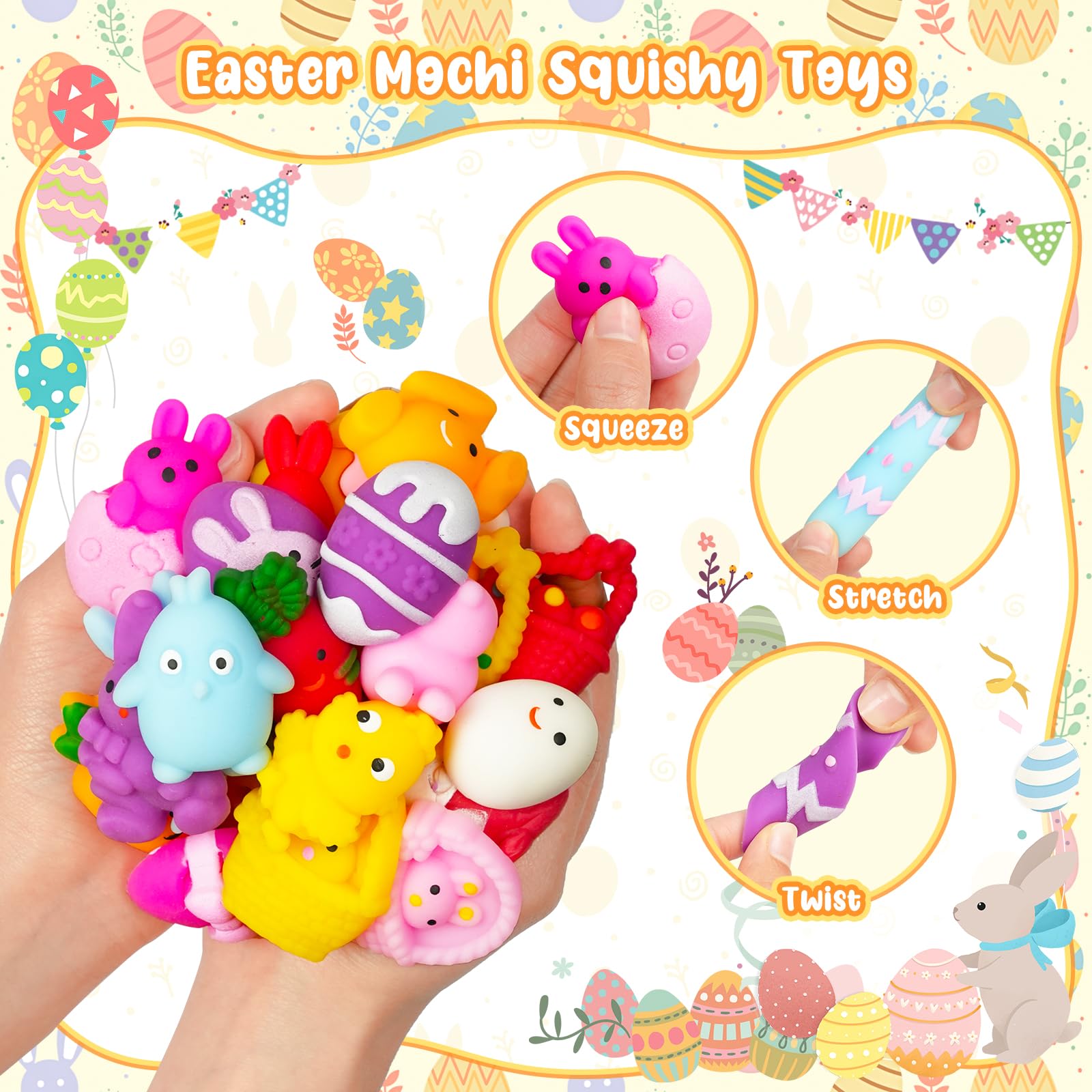 EUOCENK Easter Mochi Squishy eggs add color to baskets and party favors.