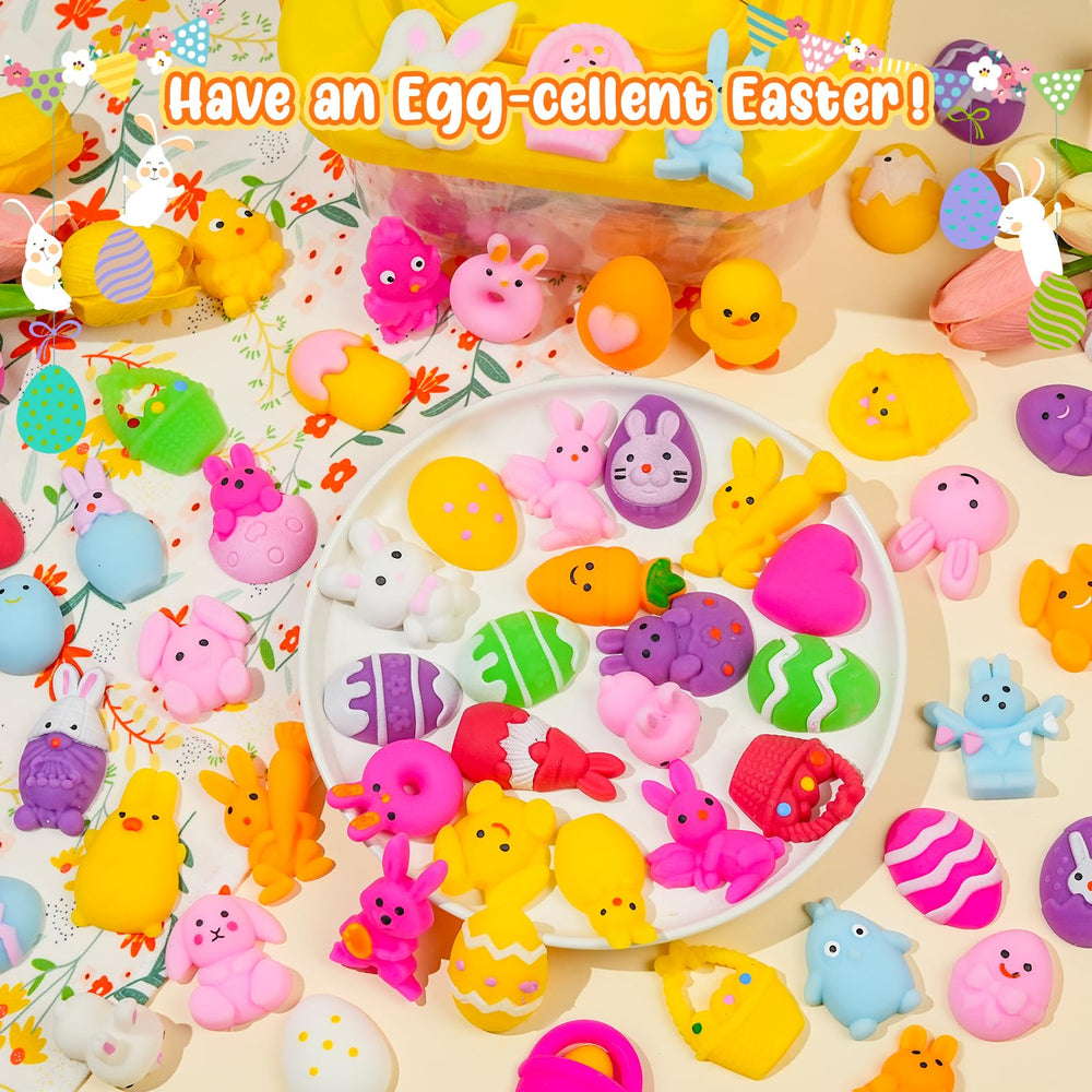 EUOCENK Easter Mochi Squishy storage bin keeps toys organized.