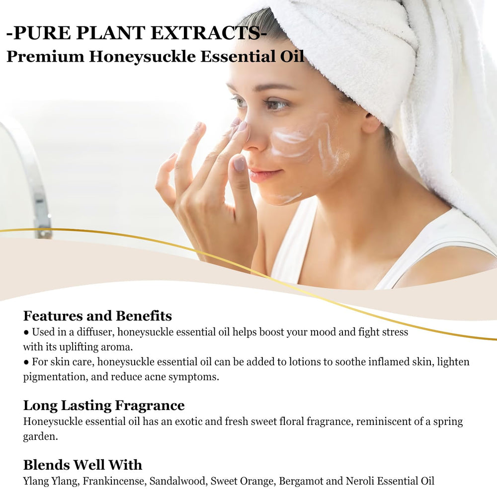 EUQEE Honeysuckle Essential Oil shown in a diffuser setup for room fragrance
