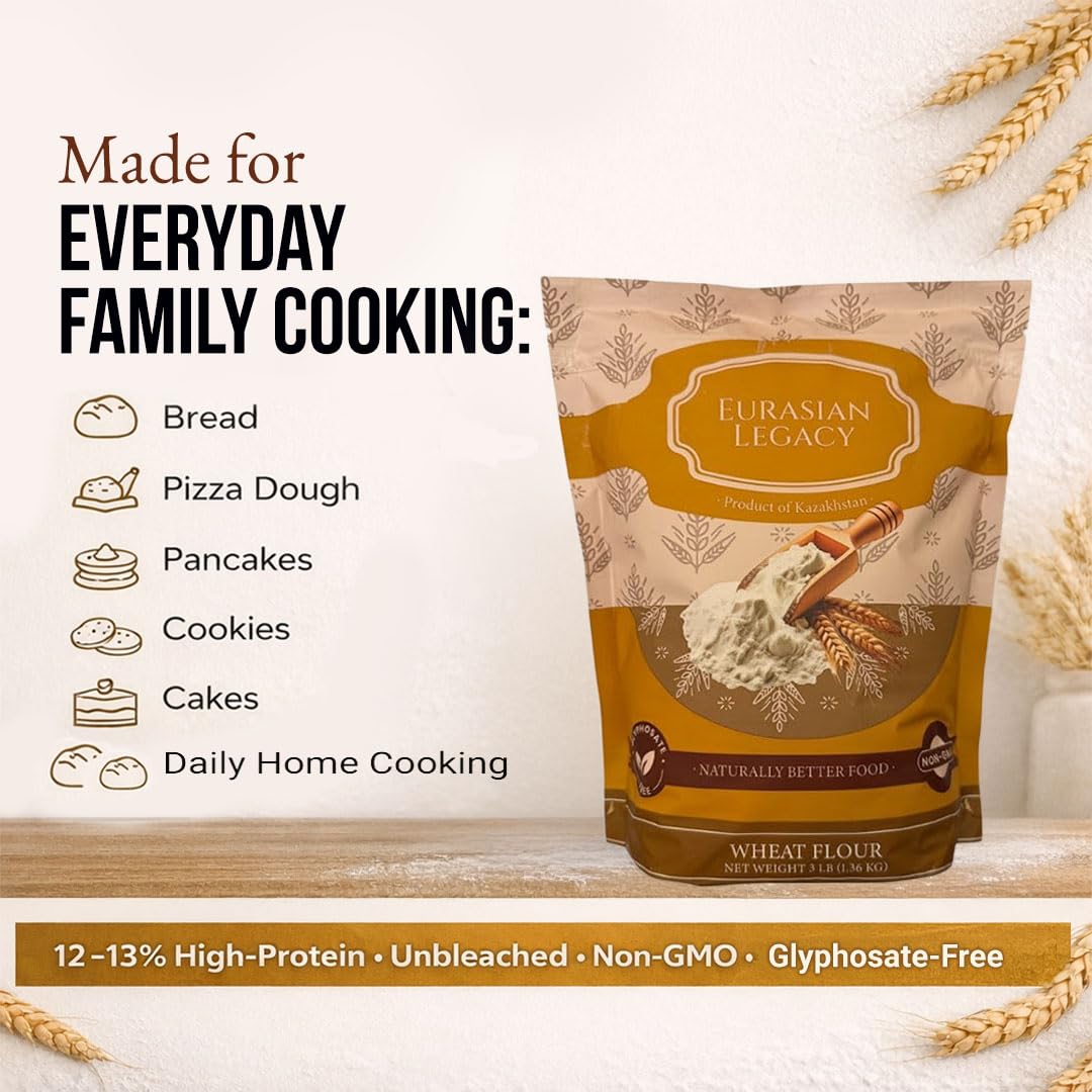 Clean-label Eurasian Legacy flour with pesticide-free profile for everyday cooking.