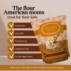 Dough kneading with Eurasian Legacy high-protein flour for strong bread structure.