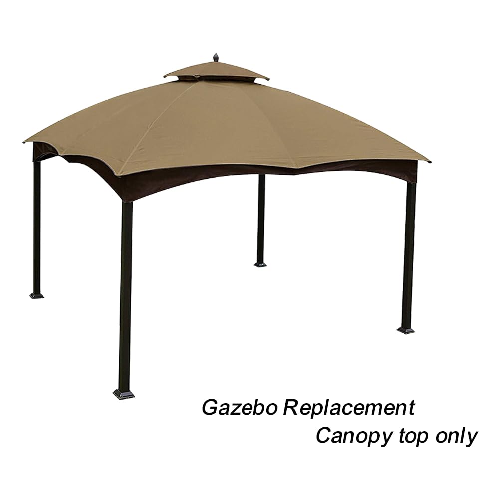 Eurmax khaki canopy top with water-repellent fabric, Lowe's Allen Roth gazebo front view.