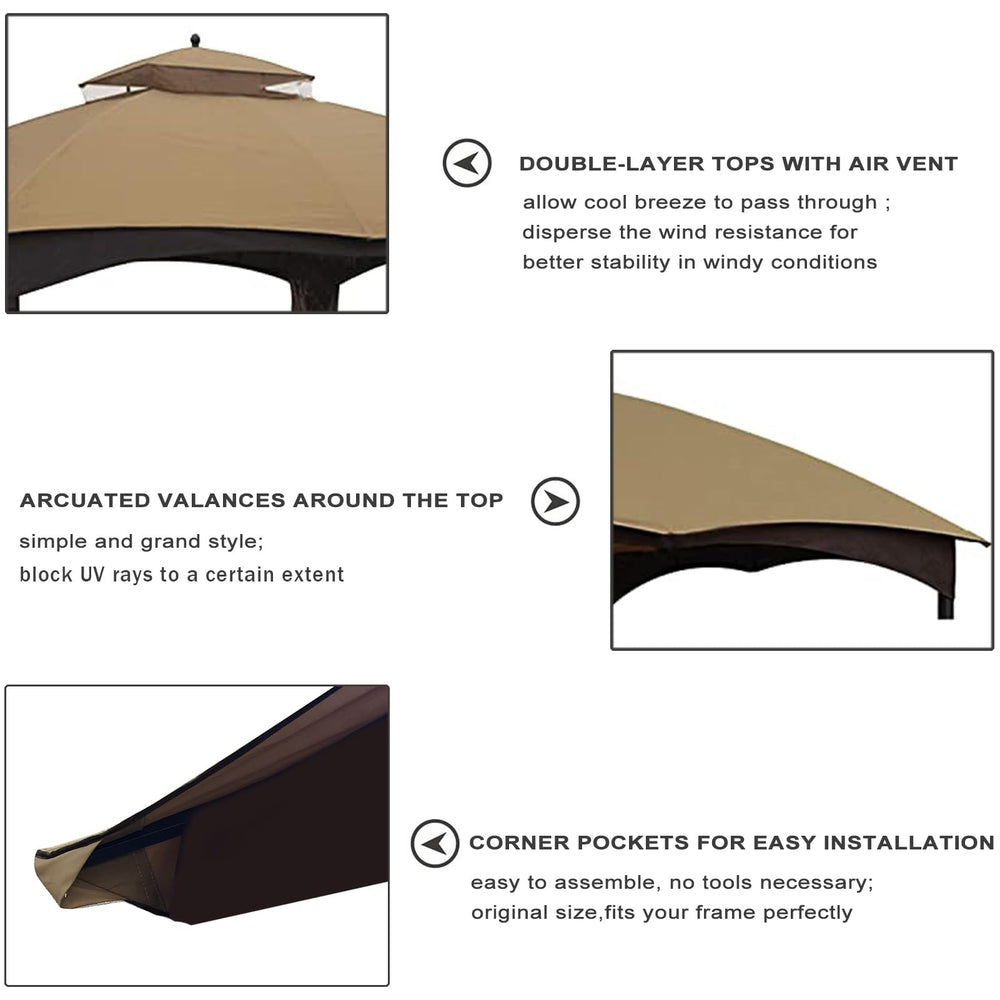 Replacement canopy top with quick-install, khaki finish for Lowe's Gazebo close-up.
