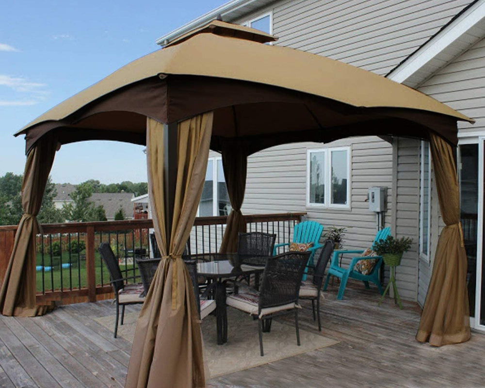 Eurmax vented canopy top ready for outdoor shade use, front view.