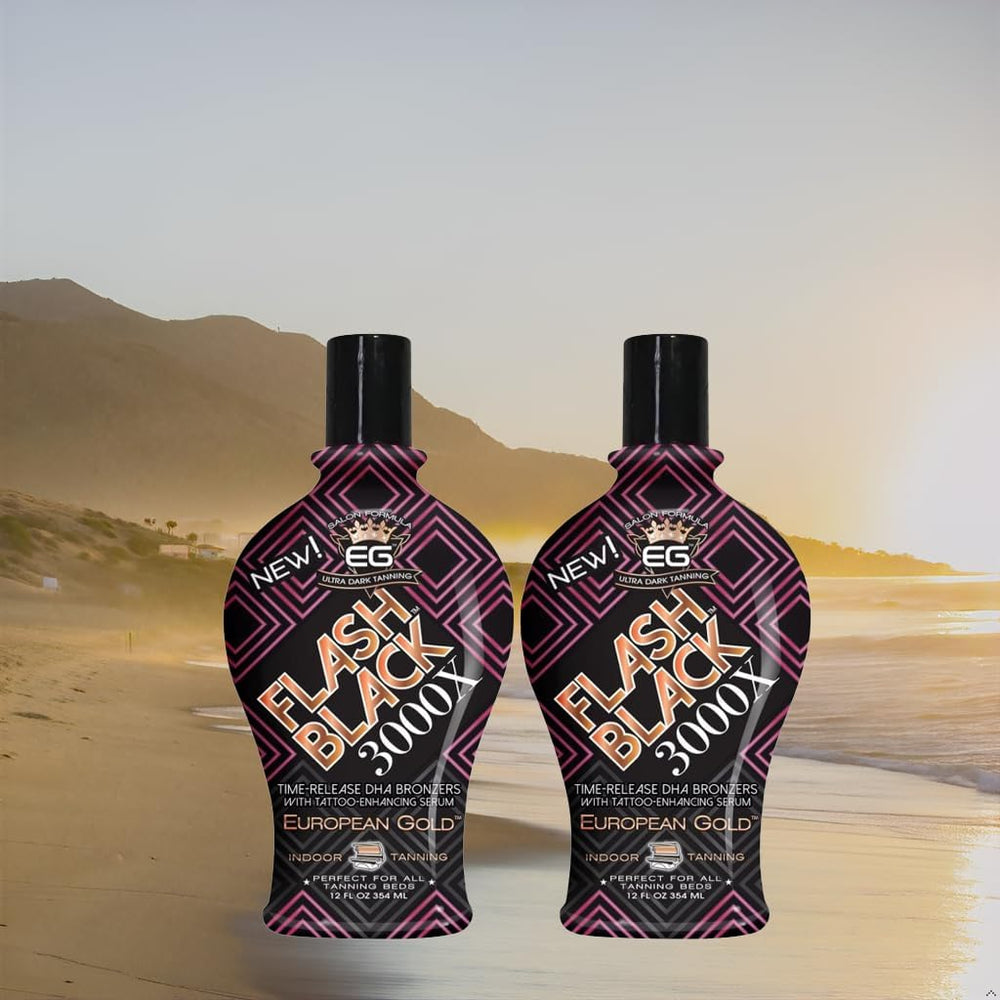 Nourishing oils in European Gold Flash Black 3000X hydrate skin during tanning.